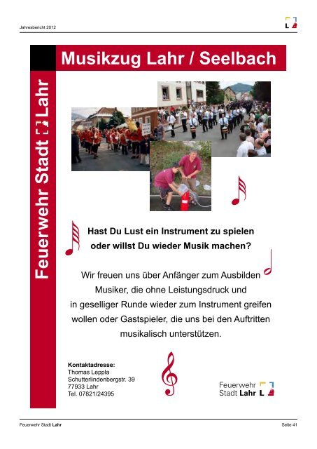 Feuerw ehr Stadt Lahr Jahresbericht 2012 - Feuerwehr Lahr