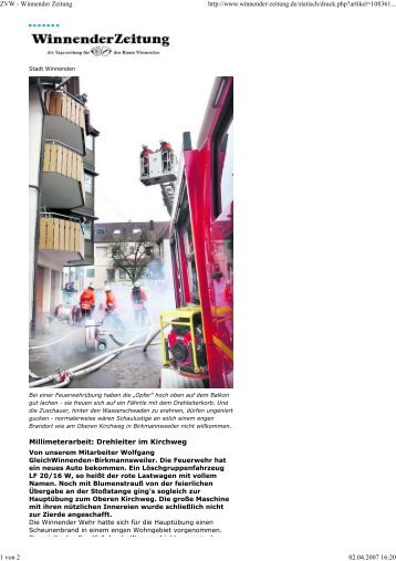 Millimeterarbeit: Drehleiter im Kirchweg - Freiwillige Feuerwehr ...