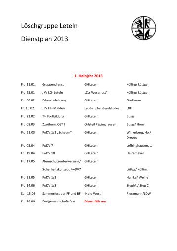 Dienstplan im PDF-Format. - Feuerwehr Minden