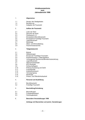 - 3 - Inhaltsverzeichnis zum Jahresbericht 1998 - Feuerwehr Minden ...