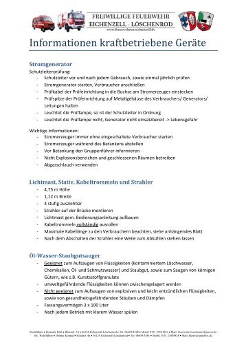 Informationen kraftbetriebene Geräte - Feuerwehren der Gemeinde ...