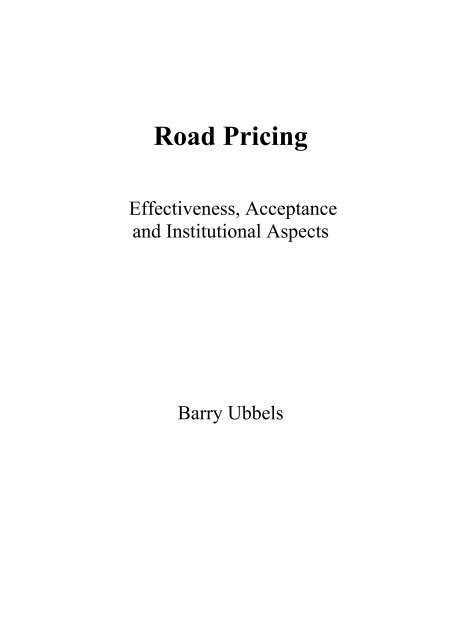 The effects of road pricing - Feweb - Vrije Universiteit Amsterdam