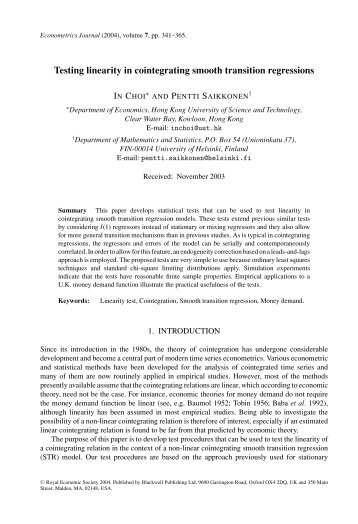 Testing linearity in cointegrating smooth transition regressions - Feweb