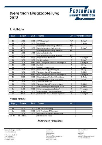 Dienstplan Einsatzabteilung 2012 - Freiwillige Feuerwehr Hungen ...