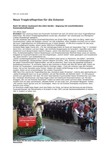 Einweihung neue TS in Ecken(PNP vom 14.August 2009)