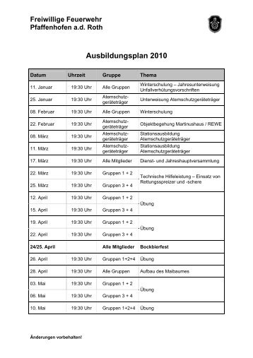 Ausbildungsplan 2010 - Freiwillige Feuerwehr Pfaffenhofen