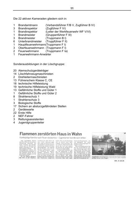 Freiwillige Feuerwehr Jahresbericht 2005 - Löschgruppe Urbach