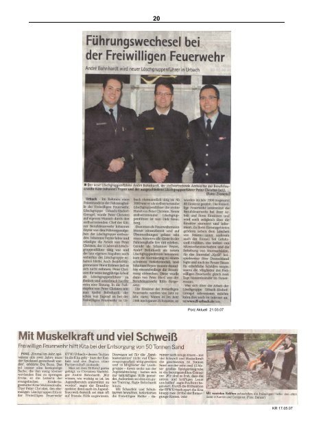 Freiwillige Feuerwehr Jahresbericht 2007 - Löschgruppe Urbach