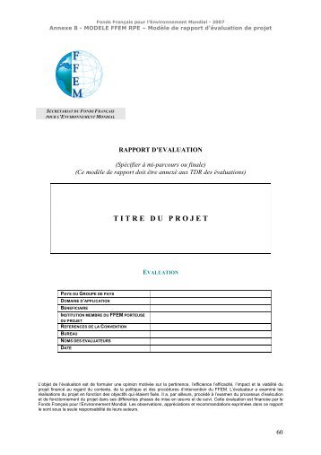 (plan type) de rapport d'évaluation ex - FFEM