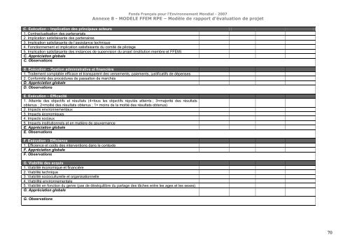 (plan type) de rapport d'évaluation ex - FFEM