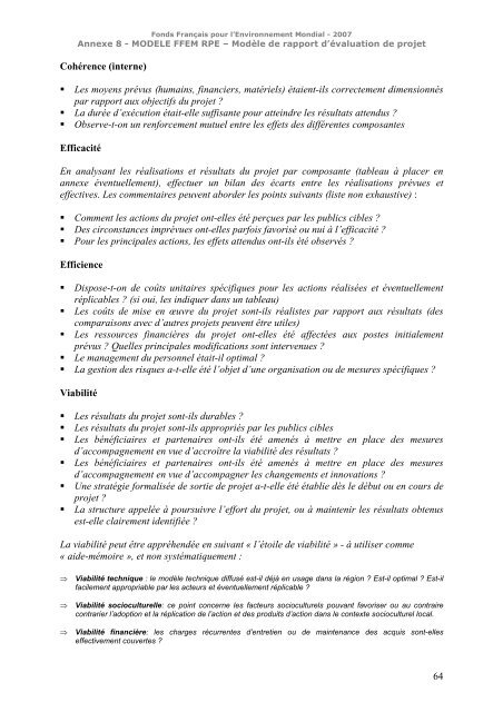 (plan type) de rapport d'évaluation ex - FFEM