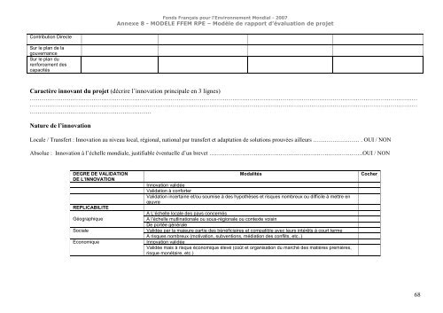 (plan type) de rapport d'évaluation ex - FFEM