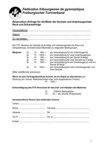 Reservation-Anfrage und Bedingungen für die Miete der Gerüste ...