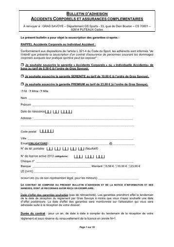 Bulletins de souscription assurances complémentaires - Fédération ...