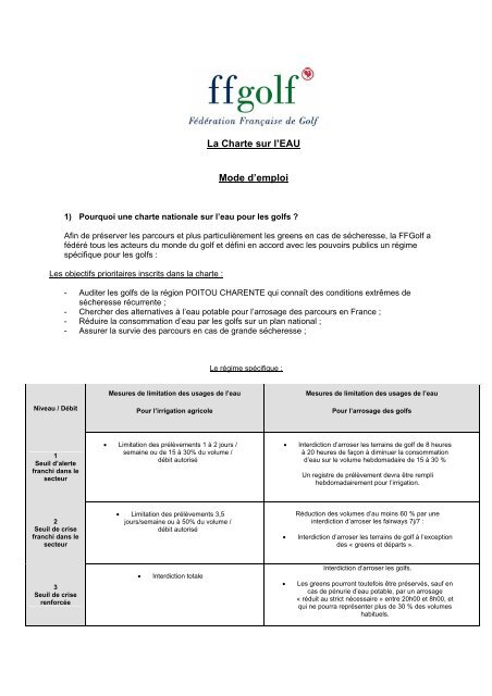 La Charte sur l'EAU Mode d'emploi - Fédération Française de Golf