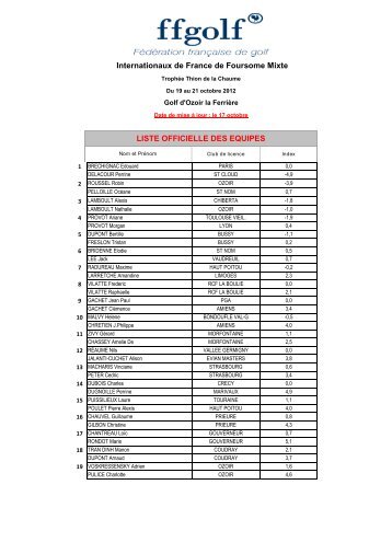 FO Internationaux de France de Foursome Mixte LISTE OFFICIELLE ...