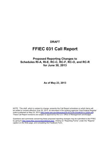 DRAFT FFIEC 031 Call Report Proposed Reporting Changes to ...