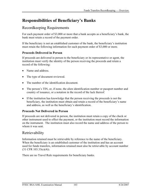 BSA/AML Examination Manual - ffiec