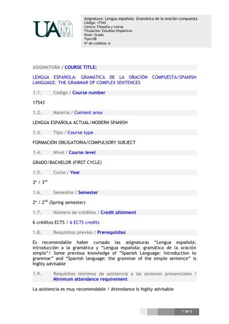 lengua española: gramática de la oración compuesta/spanish ...