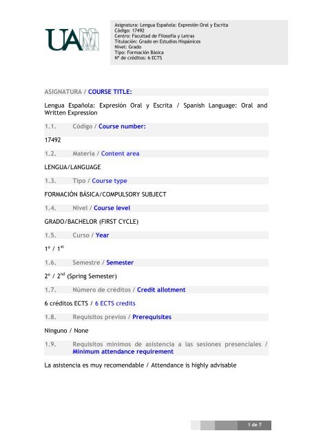 Lengua Española: Expresión Oral y Escrita / Spanish Language