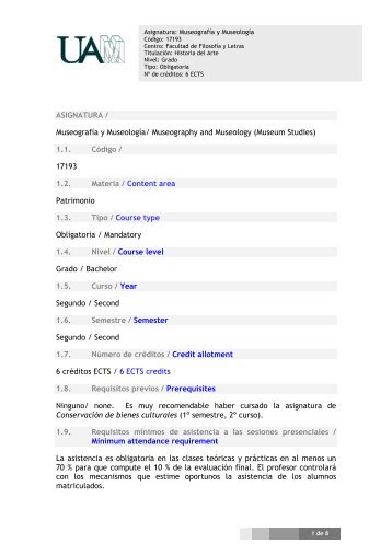 ASIGNATURA / Museografía y Museología - Facultad de Filosofía y ...