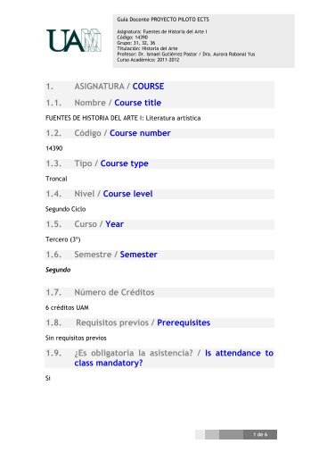 1. ASIGNATURA / COURSE 1.1. Nombre / Course title 1.2. Código ...