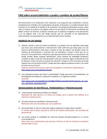 FAQ sobre acceso/admisión a grado y cambios de grado/idioma