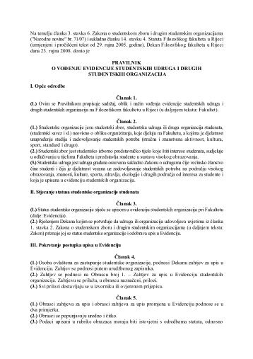 Pravilnik o vođenju evidencija studentskih udruga i drugih ...