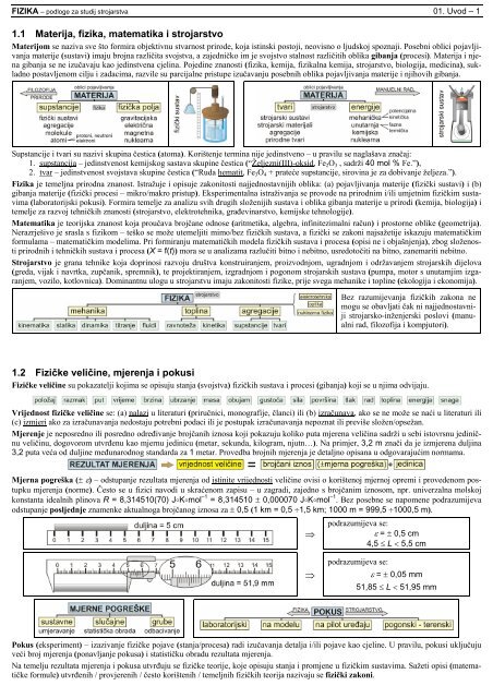 1.1 Materija, fizika, matematika i strojarstvo 1.2 Fizičke veličine ...