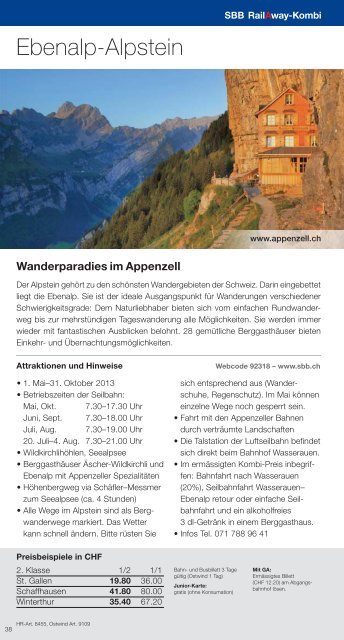 Freizeittipps Sommer 2013 - Ausflüge in der Ostschweiz und ... - SBB