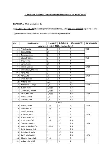 Obavijest za studente 1.godine diplomskog studija iz kolegija ...