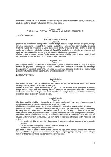 Pravilnik o studijima i sustavu studiranja na Sveučilištu - Filozofski ...