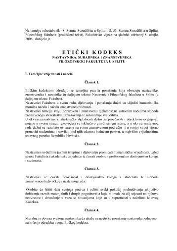 Etički kodeks - Filozofski fakultet u Splitu