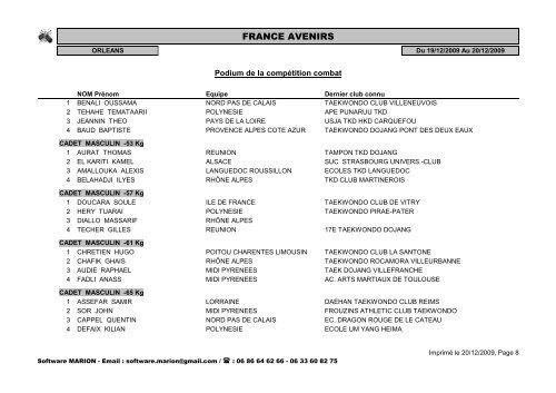 Championnat de France Cadets - Juniors 19 et 20/12/09 - fftda