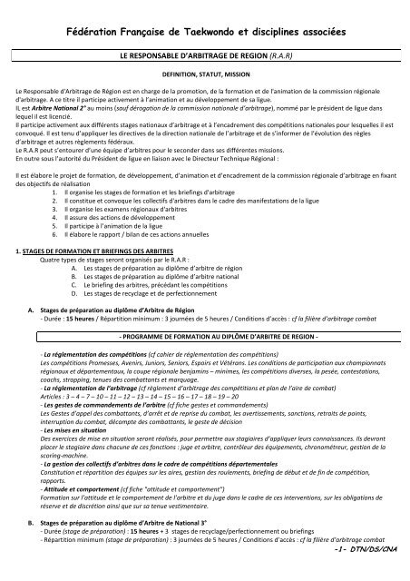 Rôle du responsable régional d'arbitrage - fftda