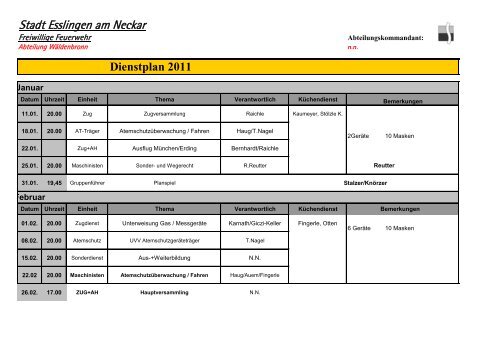 Dienstplan 2011 - Freiwillige Feuerwehr Esslingen aN