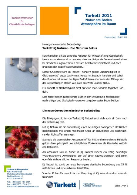 2011-01-04 pressemitteilung Tarkett iq Natural