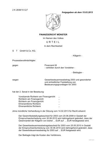 2 K 2838/10 G,F - Finanzgericht Münster