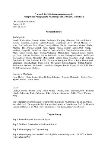 Protokoll der Mitgliederversammlung am 23.9.2002 in Bielefeld