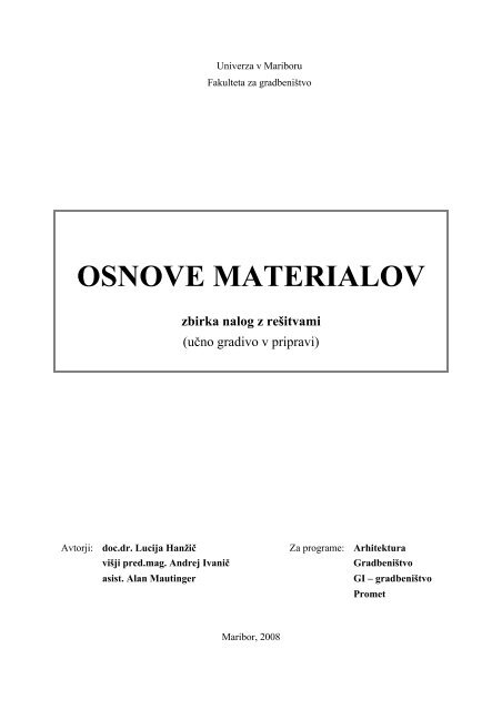 Zbirka nalog (pdf) - Fakulteta za gradbeništvo - Univerza v Mariboru