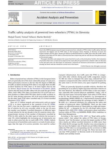 Traffic safety analysis of powered two-wheelers (PTWs) in Slovenia