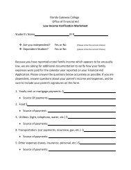 Low Income Verification Worksheet - Florida Gateway College