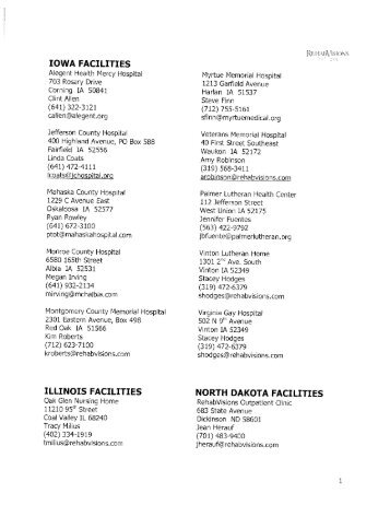 IOWA FACILITIES ILLINOIS FACILITIES NORTH DAKOTAFACILITIES