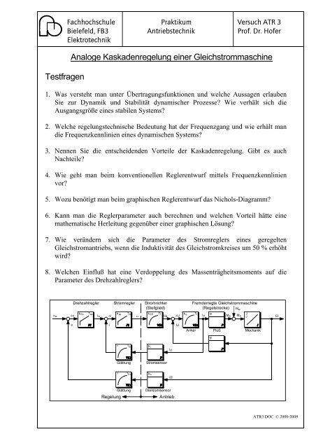 Reglerabgleich eines Gleichstromantriebs - Fachhochschule Bielefeld