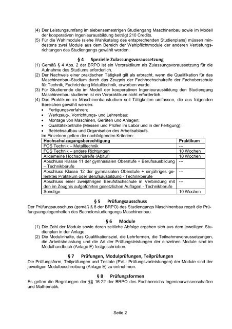 SPO Maschinenbau - Fachhochschule Bielefeld