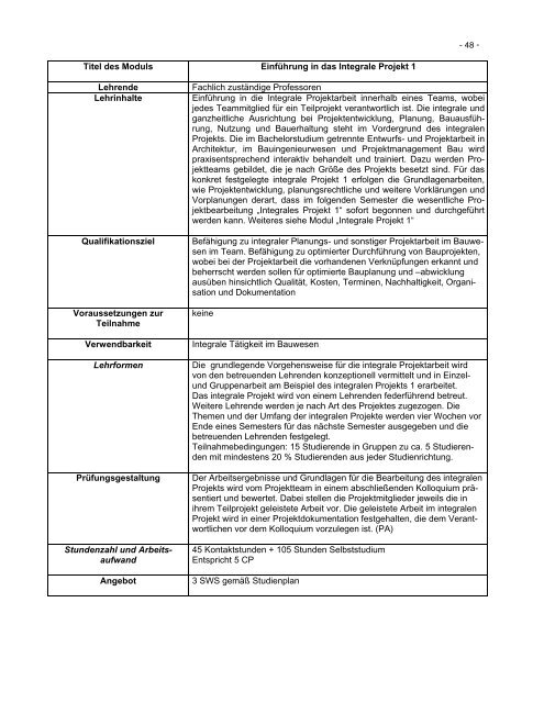 Prüfungsordnung für den Masterstudiengang Integrales Bauen an ...