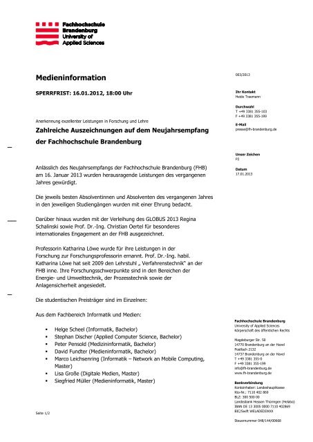 FHB Briefbogen 2012 - Fachhochschule Brandenburg