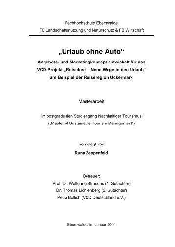 „Urlaub ohne Auto“ Angebots- und Marketingkonzept entwickelt für ...