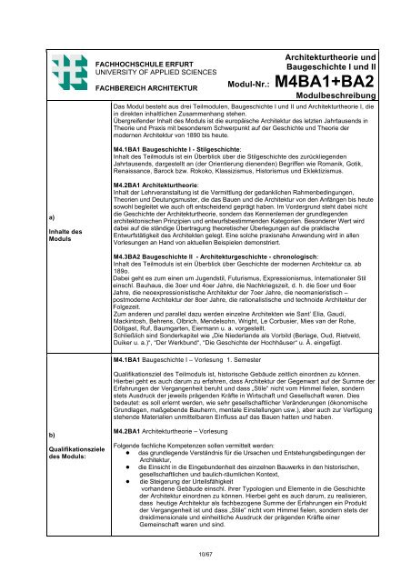 Baugeschichte 1,2 und Architekturtheorie - Fachhochschule Erfurt