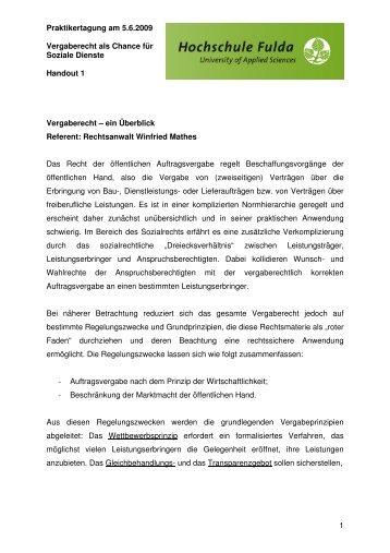 Praktikertagung am 5.6.2009 Vergaberecht als Chance für Soziale ...